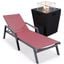 Marlin Outdoor Patio Chaise Lounge Chair With Arms and Square Fire Pit Side Table In Burgundy