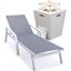 Marlin Outdoor Patio Chaise Lounge Chair With Arms and Square Fire Pit Side Table In Dark Grey