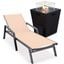 Marlin Outdoor Patio Chaise Lounge Chair With Arms and Square Fire Pit Side Table In Light Brown