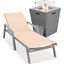 Marlin Outdoor Patio Chaise Lounge Chair With Arms and Square Fire Pit Side Table In Light Brown