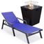 Marlin Outdoor Patio Chaise Lounge Chair With Arms and Square Fire Pit Side Table In Navy Blue