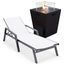 Marlin Outdoor Patio Chaise Lounge Chair With Arms and Square Fire Pit Side Table In White