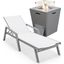 Marlin Outdoor Patio Chaise Lounge Chair With Arms and Square Fire Pit Side Table In White