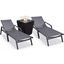 Marlin Outdoor Patio Chaise Lounge Chair With Arms and Square Fire Pit Side Table Set of 2 In Black