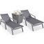 Marlin Outdoor Patio Chaise Lounge Chair With Arms and Square Fire Pit Side Table Set of 2 In Black