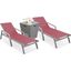 Marlin Outdoor Patio Chaise Lounge Chair With Arms and Square Fire Pit Side Table Set of 2 In Burgundy