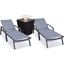 Marlin Outdoor Patio Chaise Lounge Chair With Arms and Square Fire Pit Side Table Set of 2 In Dark Grey
