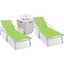 Marlin Outdoor Patio Chaise Lounge Chair With Arms and Square Fire Pit Side Table Set of 2 In Green