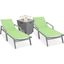 Marlin Outdoor Patio Chaise Lounge Chair With Arms and Square Fire Pit Side Table Set of 2 In Green