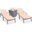 Marlin Outdoor Patio Chaise Lounge Chair With Arms and Square Fire Pit Side Table Set of 2 In Light Brown