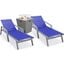 Marlin Outdoor Patio Chaise Lounge Chair With Arms and Square Fire Pit Side Table Set of 2 In Navy Blue