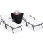 Marlin Outdoor Patio Chaise Lounge Chair With Arms and Square Fire Pit Side Table Set of 2 In White