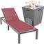 Marlin Outdoor Patio Chaise Lounge Chair With Square Fire Pit Side Table In Burgundy