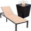 Marlin Outdoor Patio Chaise Lounge Chair With Square Fire Pit Side Table In Light Brown