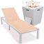 Marlin Outdoor Patio Chaise Lounge Chair With Square Fire Pit Side Table In Light Brown