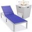 Marlin Outdoor Patio Chaise Lounge Chair With Square Fire Pit Side Table In Navy Blue