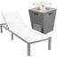 Marlin Outdoor Patio Chaise Lounge Chair With Square Fire Pit Side Table In White