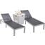 Marlin Outdoor Patio Chaise Lounge Chair With Square Fire Pit Side Table Set of 2 In Black
