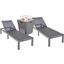 Marlin Outdoor Patio Chaise Lounge Chair With Square Fire Pit Side Table Set of 2 In Black