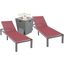 Marlin Outdoor Patio Chaise Lounge Chair With Square Fire Pit Side Table Set of 2 In Burgundy