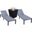 Marlin Outdoor Patio Chaise Lounge Chair With Square Fire Pit Side Table Set of 2 In Dark Grey