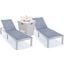 Marlin Outdoor Patio Chaise Lounge Chair With Square Fire Pit Side Table Set of 2 In Dark Grey
