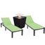 Marlin Outdoor Patio Chaise Lounge Chair With Square Fire Pit Side Table Set of 2 In Green