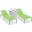 Marlin Outdoor Patio Chaise Lounge Chair With Square Fire Pit Side Table Set of 2 In Green