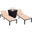 Marlin Outdoor Patio Chaise Lounge Chair With Square Fire Pit Side Table Set of 2 In Light Brown
