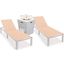 Marlin Outdoor Patio Chaise Lounge Chair With Square Fire Pit Side Table Set of 2 In Light Brown