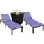 Marlin Outdoor Patio Chaise Lounge Chair With Square Fire Pit Side Table Set of 2 In Navy Blue