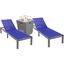 Marlin Outdoor Patio Chaise Lounge Chair With Square Fire Pit Side Table Set of 2 In Navy Blue