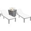 Marlin Outdoor Patio Chaise Lounge Chair With Square Fire Pit Side Table Set of 2 In White