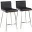 Mason Contemporary Swivel Counter Stool In Stainless Steel, Walnut Wood, And Black Faux Leather - Set Of 2