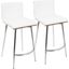 Mason Contemporary Swivel Counter Stool In Stainless Steel, Walnut Wood, And White Faux Leather - Set Of 2