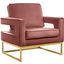 Meridian 511PINK Noah Series Armchair Velvet Wood and Metal Frame Accent Chair