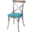 Metal Crossback Chair Set of 2 With Peacock Blue Seat Cushion