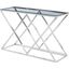 Mishie Angled Stainless Steel Clear Glass Console Table In Silver