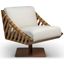 Modern Brazilian Girona Swivel Chair In Pecan Frame, Natural Seat and Light Brown Leather Straps