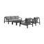 Mongo 4-Piece Outdoor Patio Furniture Set In Black Aluminum with Gray Cushions