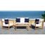 Montez Teak, White and Navy 4-Piece Outdoor Set with Accent Pillows