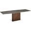 Moon Dining Table In Brown Marbled Porcelain Top With Walnut Veneer Base
