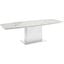 Moon Dining Table In White Marbled Porcelain Top On Glass With High Gloss White Lacquer Base