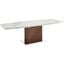 Moon Dining Table In White Marbled Porcelain Top On Glass With Walnut Veneer Base