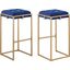 Nadia Square Padded Seat Bar Stool Set Of 2 Blue and Gold