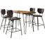 Nature'S Edge Solid Acacia Five Piece Counter Height Dining Set With Modern Upholstered Faux Leather Barstools In Dark Brown