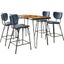 Nature'S Edge Solid Acacia Five Piece Counter Height Dining Set With Modern Upholstered Faux Leather Barstools In Slate Blue 1781-52C-4-OWNSTSL