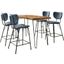 Nature'S Edge Solid Acacia Five Piece Counter Height Dining Set With Modern Upholstered Faux Leather Barstools In Slate Blue 1985-52C-4-OWNSTSL