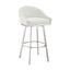 Noran Swivel Counter Stool In Brushed Stainless Steel with White Faux Leather