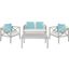 Nunzio Grey Wash, White and Light Blue 4-Piece Outdoor Set with Accent Pillows